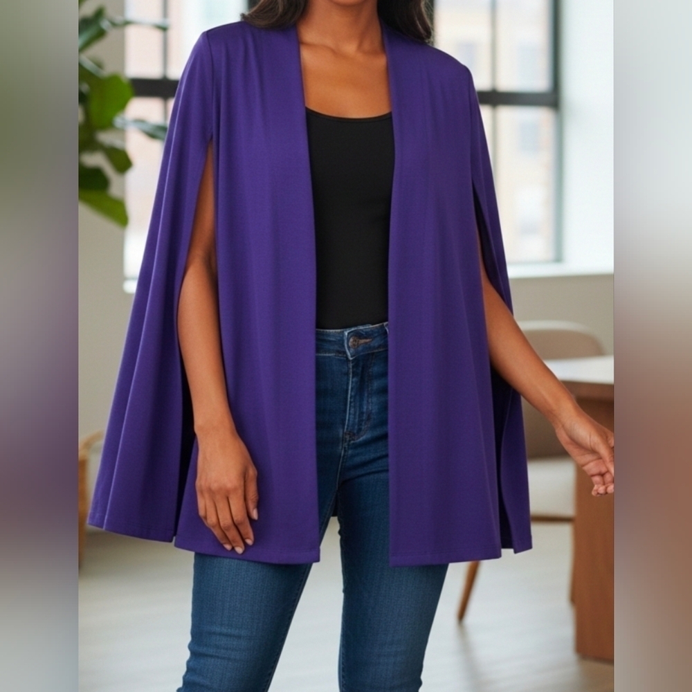 IMAN Rich Purple Open Front Cape Cardigan, Woman's Size Medium NWOT